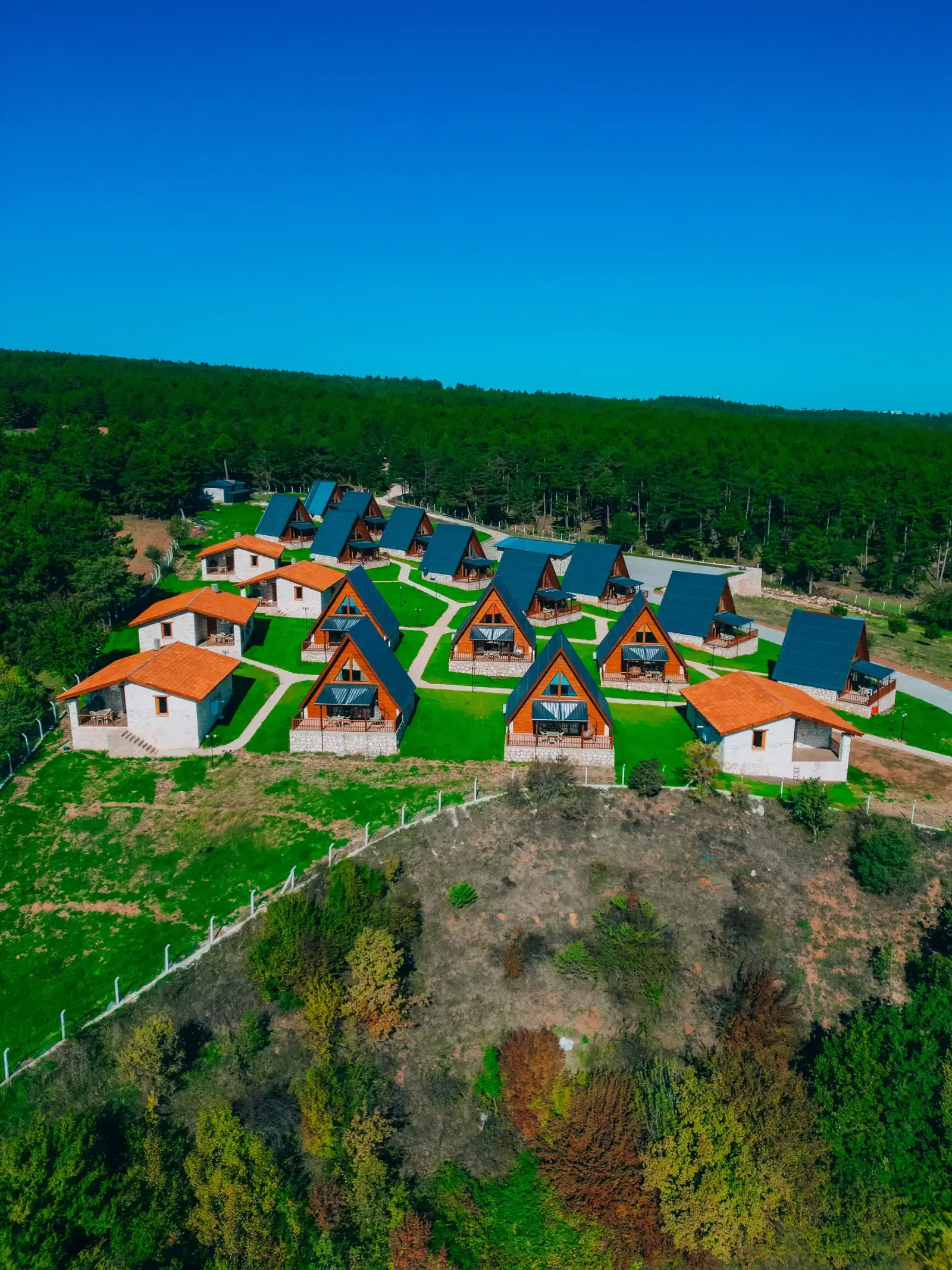 Çam ormanı içinde Kastilya Otel bungalovları, kuş bakışı